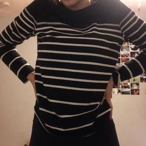 Black and white striped crew neck